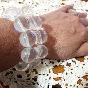Clear Lucite Stretch Bracelet 1980's Chunky Dumbbell Modernist